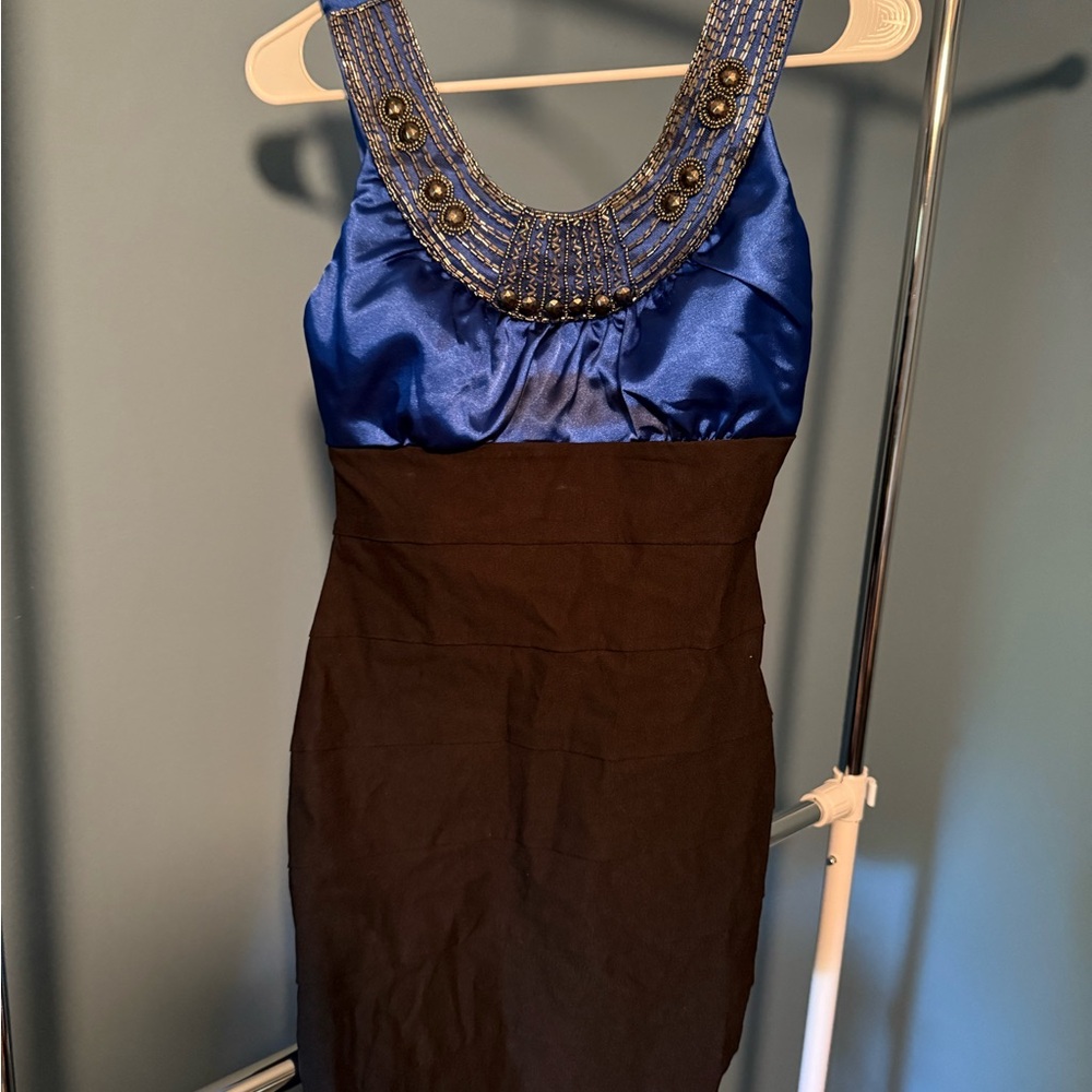 Trixxi Royal Blue and Black Beaded Mini Dress